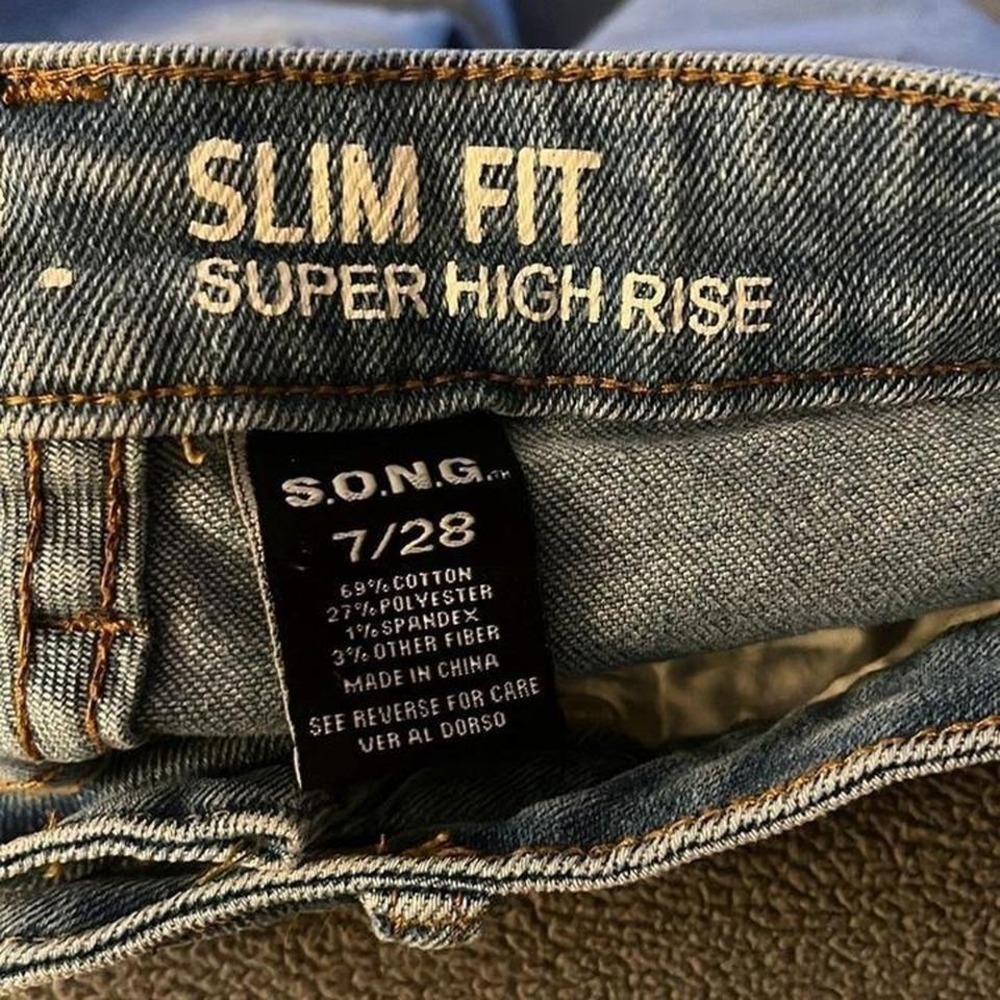 S.O.N.G. Slim Fit Super High Rise Light Wash Denim Jeans Size 7/28 Blue - Picture 3 of 4